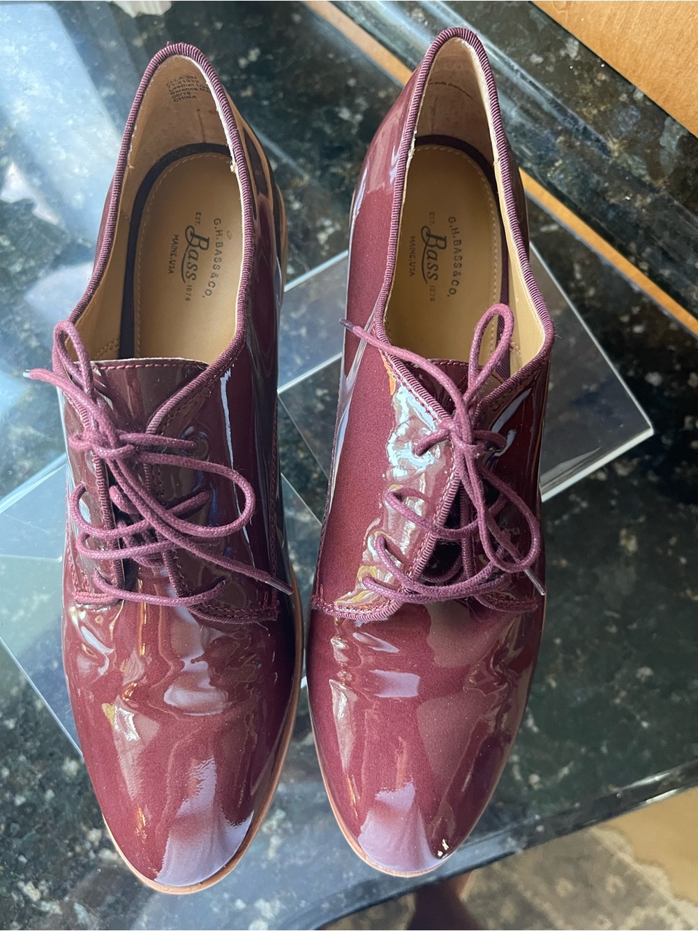 G.H. Bass & Co. Women's Burgundy Patent Lace-Up Boots
